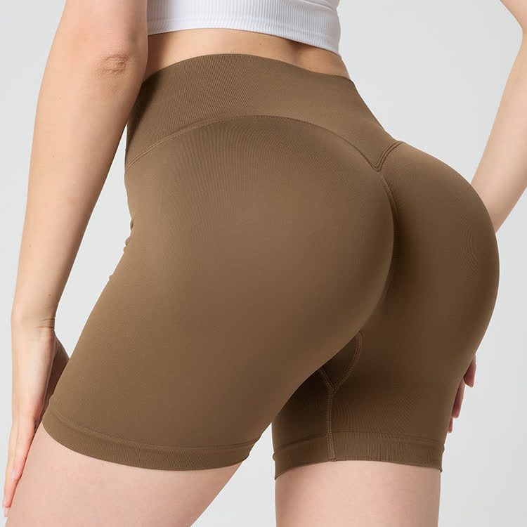 Summer High-Waisted Stretch Yoga Shorts - Coffee - L - image 12