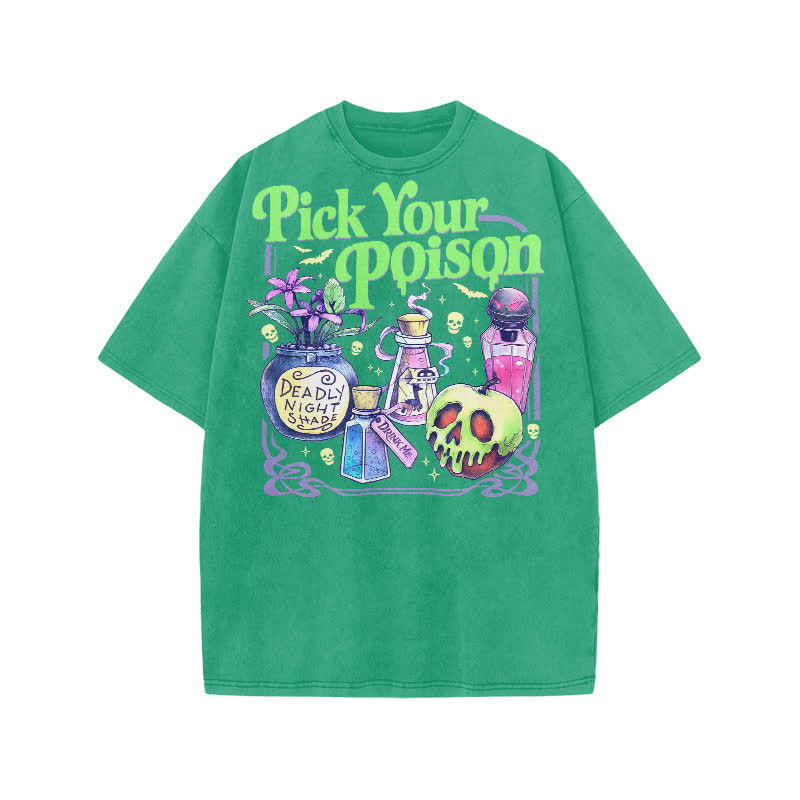 Dark Aesthetic Pick Your Poison Acid Washed Graphic T-Shirt - Green - US20-22(3XL) - image 9