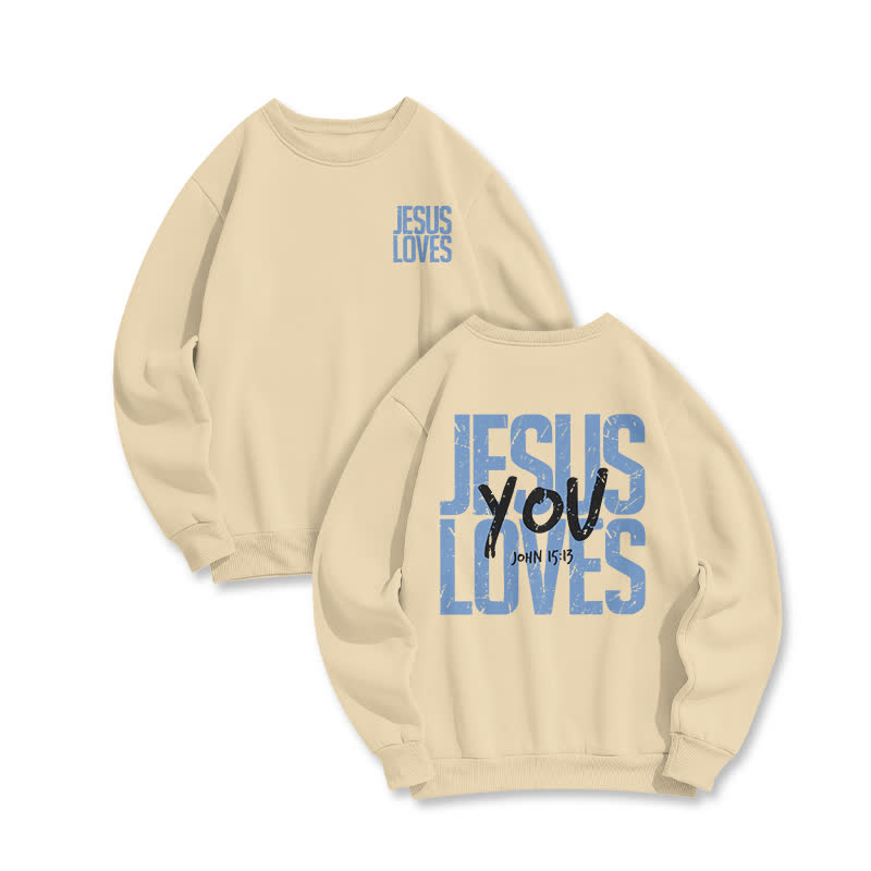 Unisex 100% Cotton Jesus Loves You Print Sweatshirt - Apricot - US16-18(2XL) - image 6
