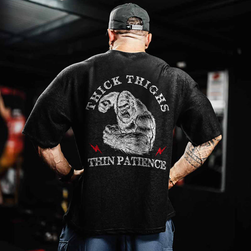 100% Cotton Thick Thighs Thin Patience Gym Print Acid Washed T-shirt - image 3