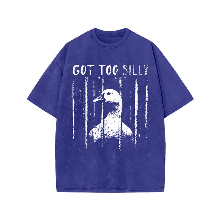 Street Distressed Goose Print Acid Washed T-Shirt - Blue - US20-22(3XL) - image 4