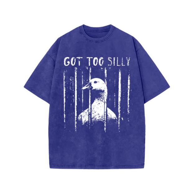 Street Distressed Goose Print Acid Washed T-Shirt - Blue - US20-22(3XL) - image 4