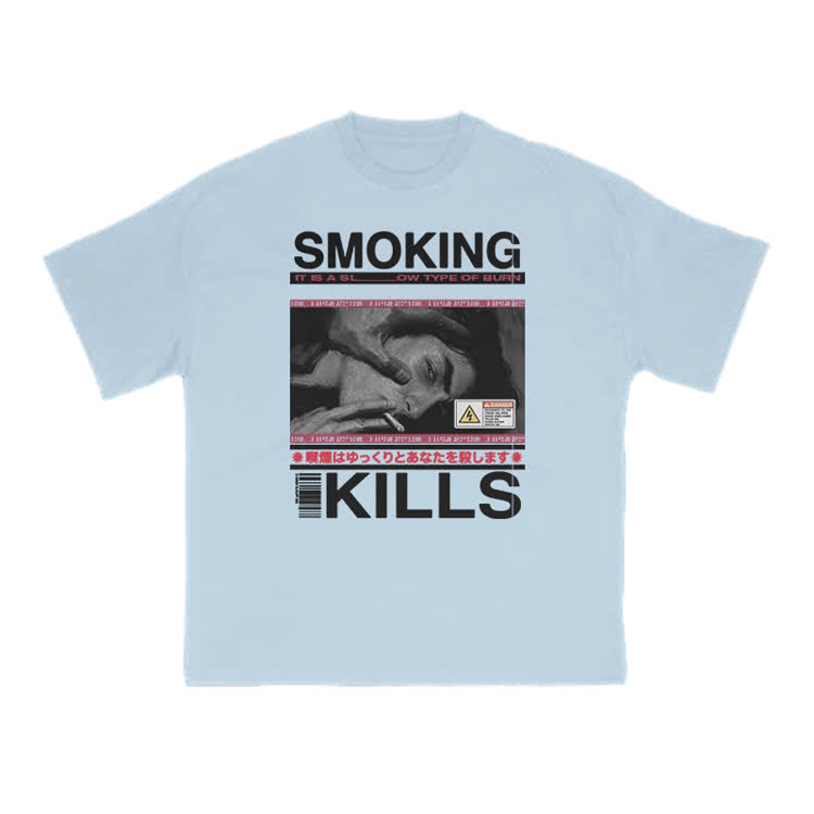 Smoking Kills Retro Manga Style Men Graphic Print T-Shirt - Light Blue - US16-18(2XL) - image 7
