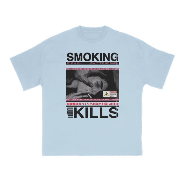Smoking Kills Retro Manga Style Men Graphic Print T-Shirt - Light Blue - US16-18(2XL) - image 7