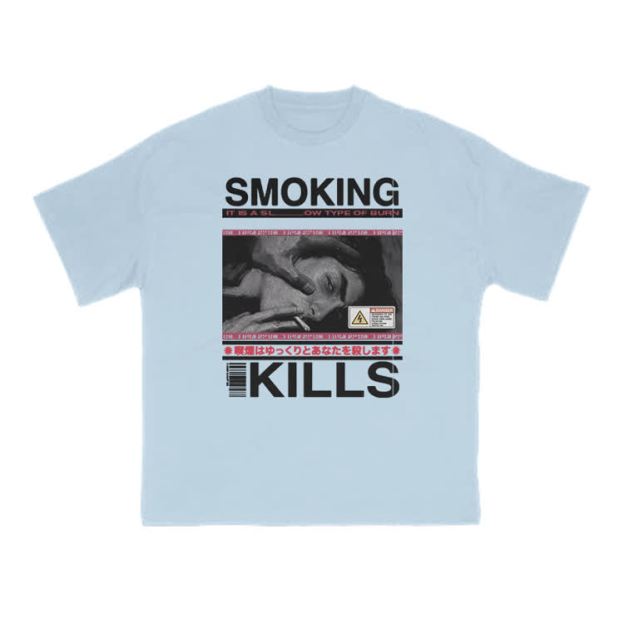 Smoking Kills Retro Manga Style Men Graphic Print T-Shirt - Light Blue - US16-18(2XL) - image 7