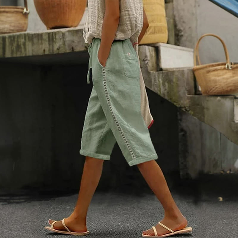 Solid Color Loose Hollow Casual Pants - Light Green - US28-30(5XL) - image 6