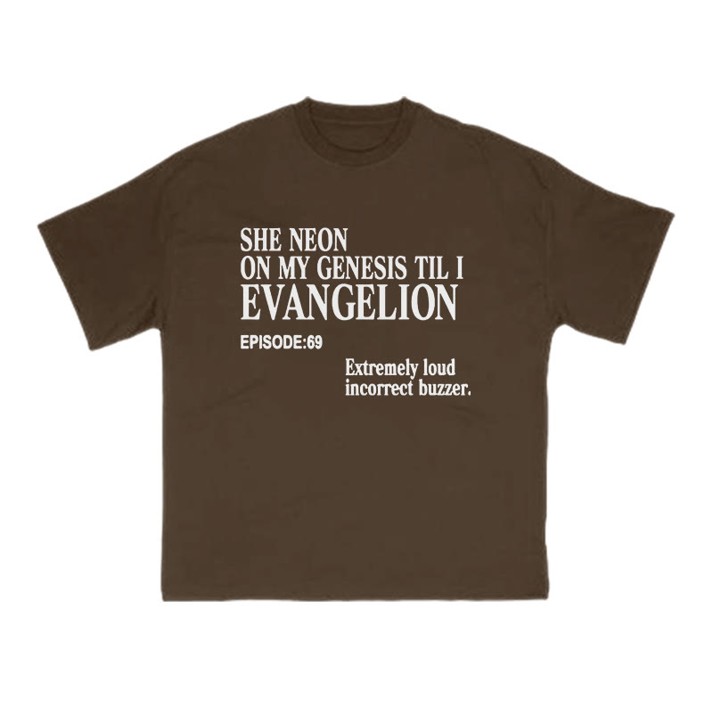 She Neon On My Genesis Til I Evangelion Print T-shirt - Coffee - US16-18(2XL) - image 6