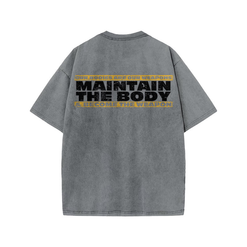 100% Cotton Maintain The Body Gym Print Acid Washed T-shirt - Grey - US20-22(3XL) - image 4