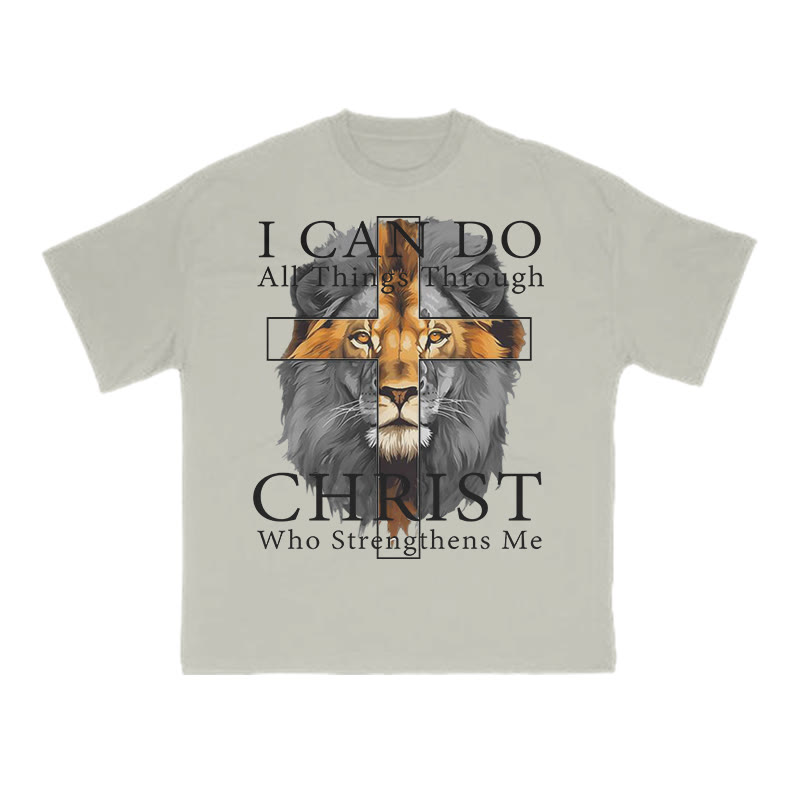 Unisex 100% Cotton Cross Lion Print T-shirt - Warm Grey - US16-18(2XL) - image 4