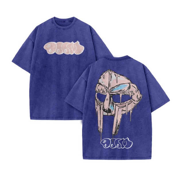 Melted Metal Mask Print Acid Washed T-shirt - Blue - US20-22(3XL) - image 9