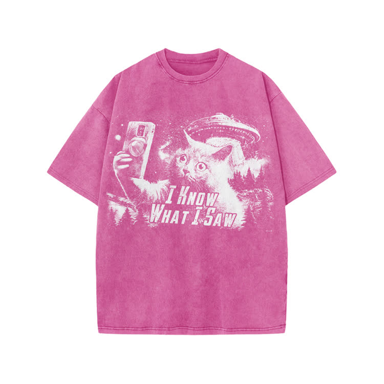 Vintage Sci Fi Novelty Alien Cat Graphic Washed T-Shirt - Pink - US20-22(3XL) - image 9