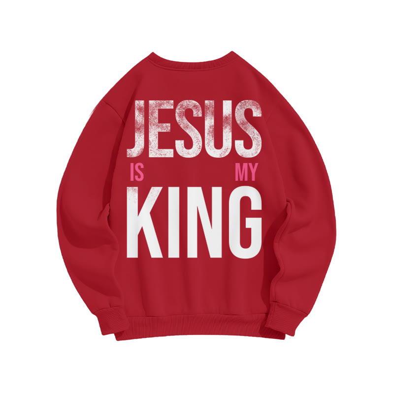 Jesus Is My King Distressed Print Sweatshirt - Red - US16-18(2XL) - image 6