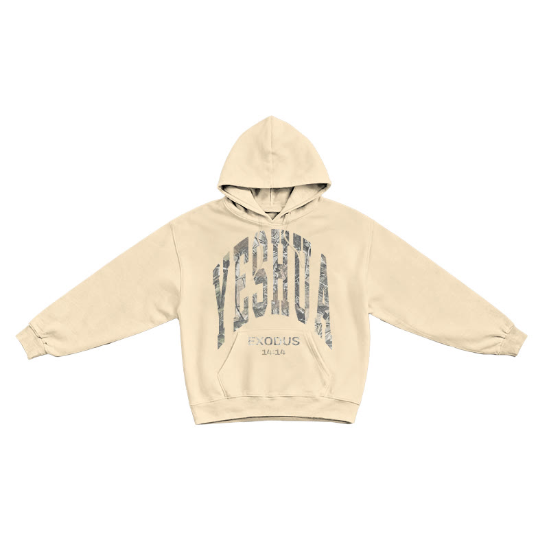 Dead Leaves Camouflage Yahweh Exodus 14:14 Print Causal Hoodie - Apricot - US16-18(2XL) - image 5