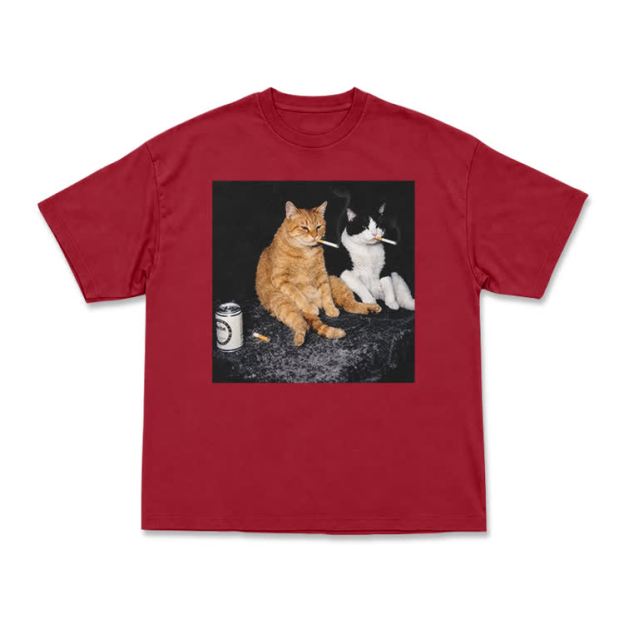 Vintage Smoking Cats Graphic T-Shirt - Red - US16-18(2XL) - image 9