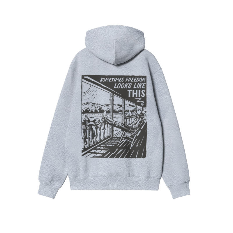 Unisex Western Leisure Time Print Hoodie - Grey - 2XL - image 3