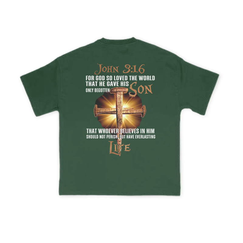 Unisex 100% Cotton John 3:16 For God So Loved The World Print T-shirt - Dark Green - US16-18(2XL) - image 8