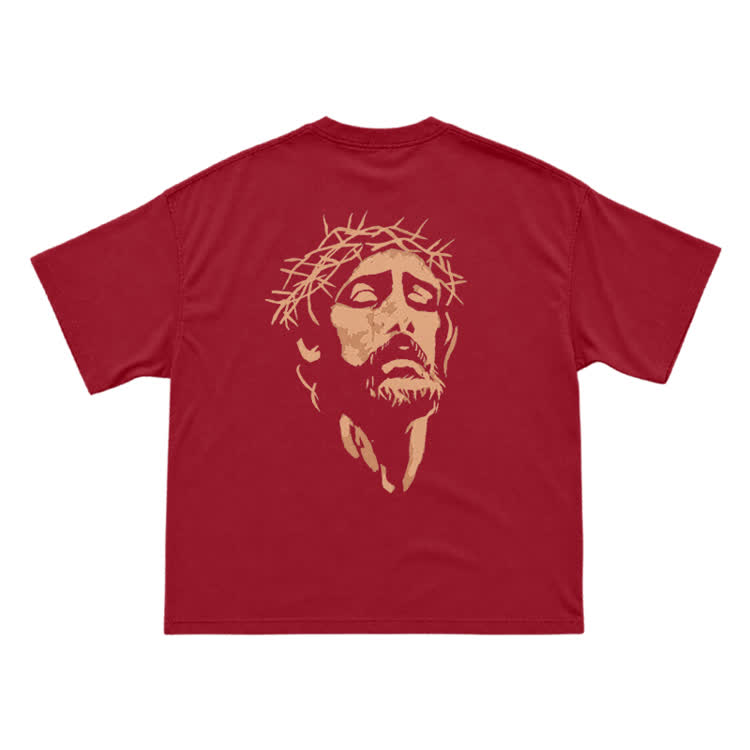 Jesus Portrait Neck Back Graphic T-Shirt - Red - US16-18(2XL) - image 6