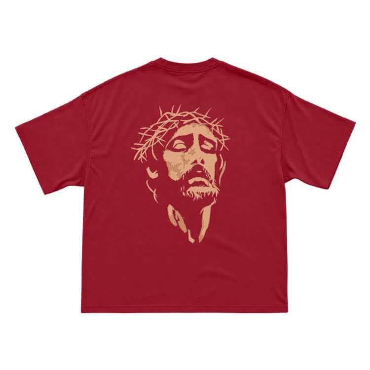 Jesus Portrait Neck Back Graphic T-Shirt - Red - US16-18(2XL) - image 6