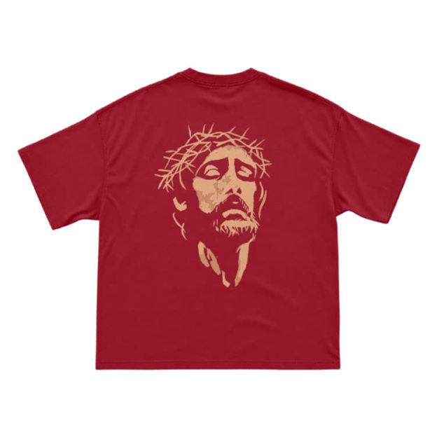 Jesus Portrait Neck Back Graphic T-Shirt - Red - US16-18(2XL) - image 6