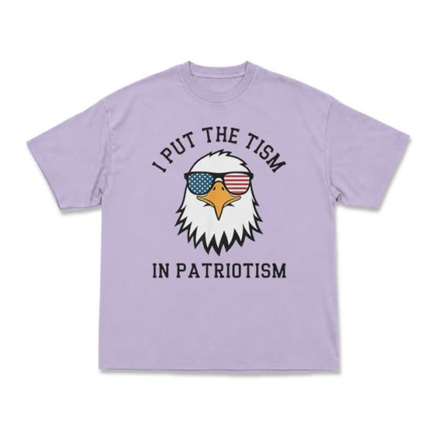 Casual I Put the Tism in Patriotism Eagle Graphic T-Shirt - Purple - US16-18(2XL) - image 9