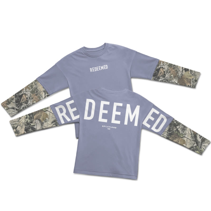 Redeemed Galatians 2:20 Dead Leaves Camouflage Patchwork Print Layered-style T-shirt - Purple - 5XL - image 6