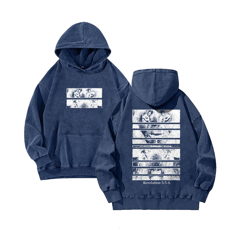 Revelation 5:5-6 Print Acid Washed Hoodie  - Blue - US16-18(2XL) - image 5