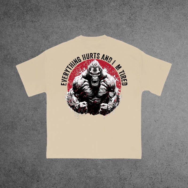 Gym 100% Cotton Everything Hurts And I'm Tired Print T-shirt - Apricot - US16-18(2XL) - image 5