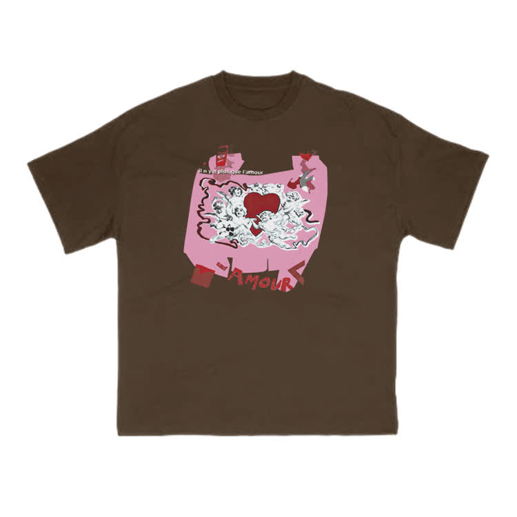 Casual Amour Graphic Crew Neck Short Sleeve T Shirt - Coffee - US16-18(2XL) - image 5