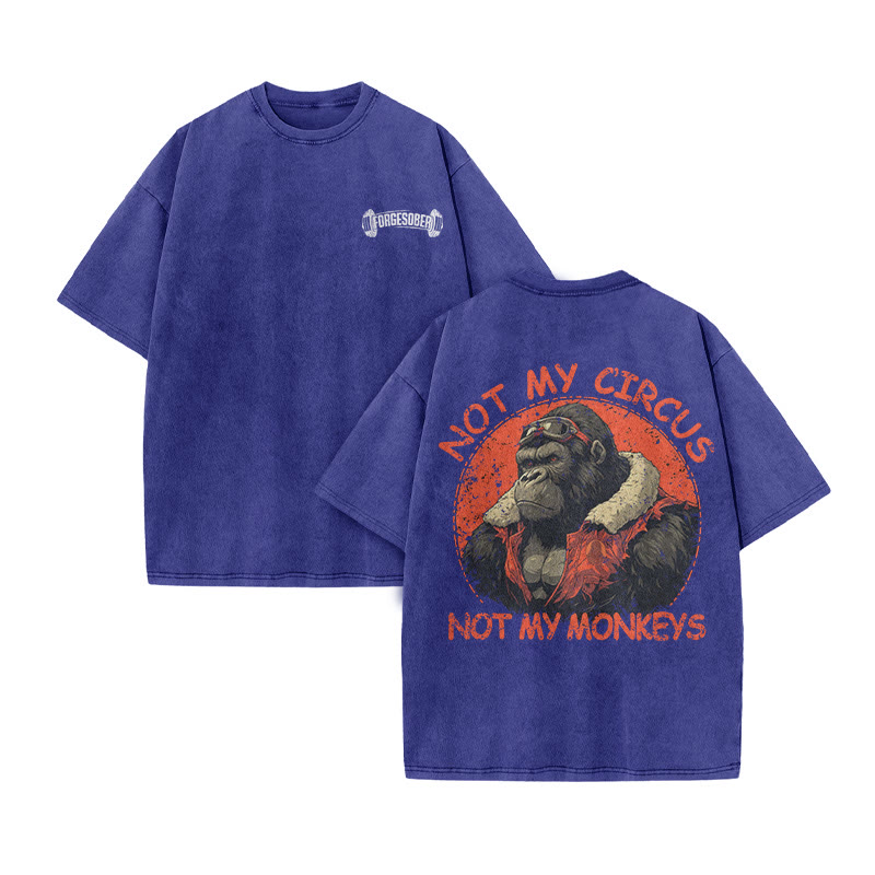100% Cotton Not My Circus Not My Monkeys Gym Print Acid Washed T-shirt - Blue - US20-22(3XL) - image 8
