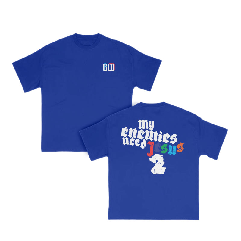 Unisex My Enemies Need Jesus 2 Print T-shirt - Blue - US16-18(2XL) - image 11