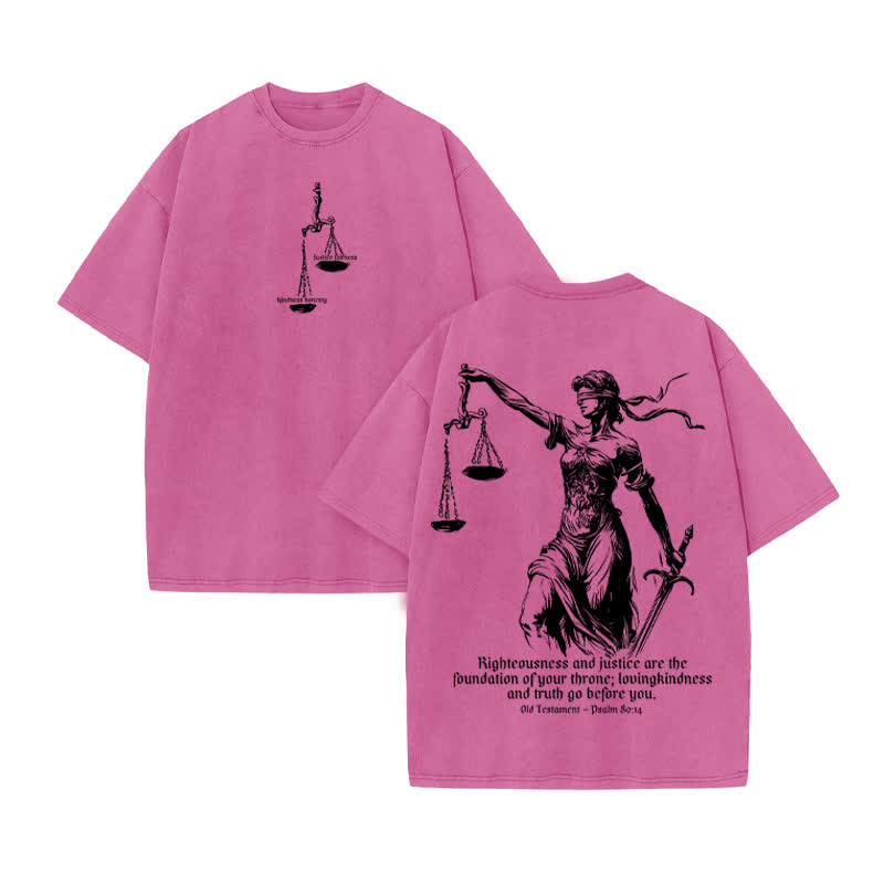 Unisex 100% Cotton Justice And Fairness Kindness And Honesty Print Acid Washed T-shirt - Pink - US20-22(3XL) - image 8