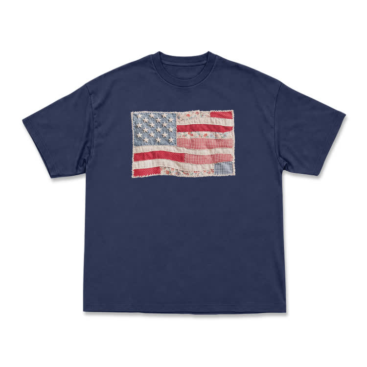 Vintage Flag Graphic Print T-Shirt - Navy Blue - US16-18(2XL) - image 14