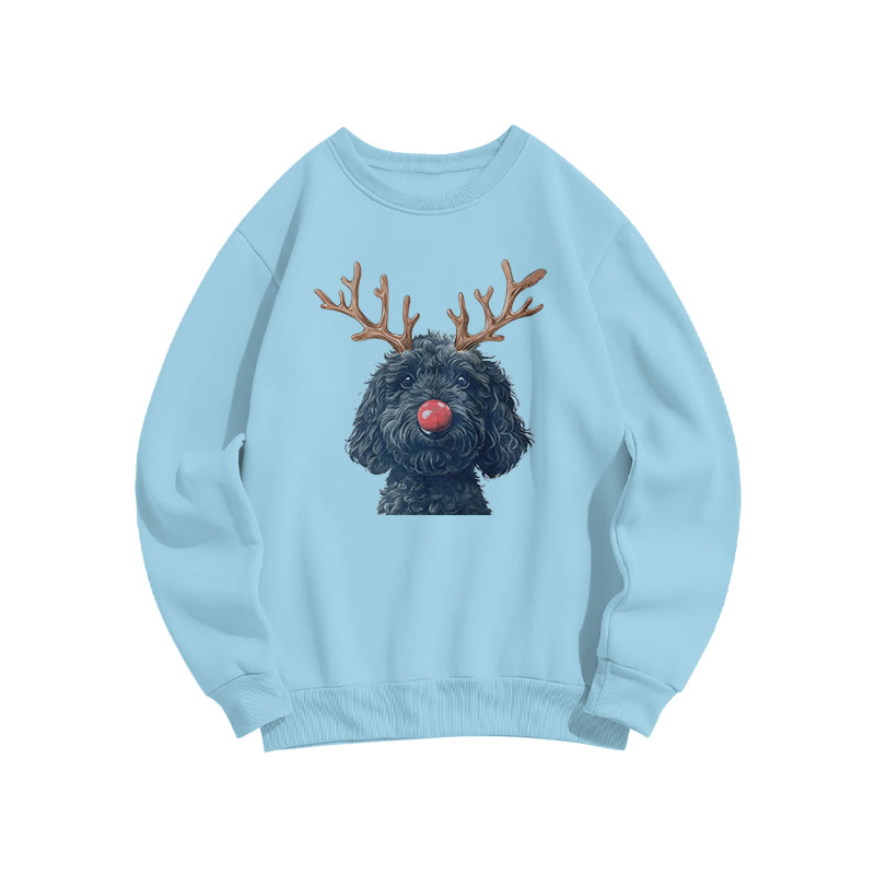 Deer Antler Blue-gray Poodle Print Sweatshirt - Blue - US16-18(2XL) - image 7