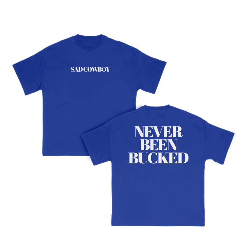 Unisex 100% Cotton Never Been Bucked Print T-shirt - Blue - US16-18(2XL) - image 10