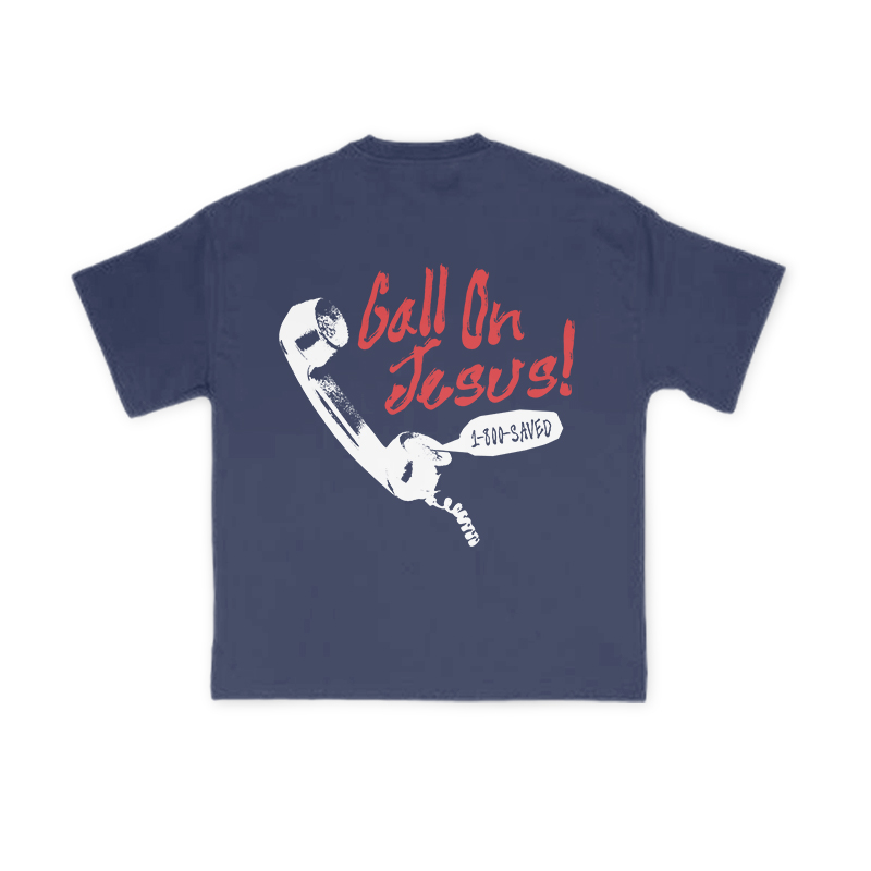 Call On Jesus 1-800-Saved Print T-shirt - Navy Blue - US16-18(2XL) - image 7