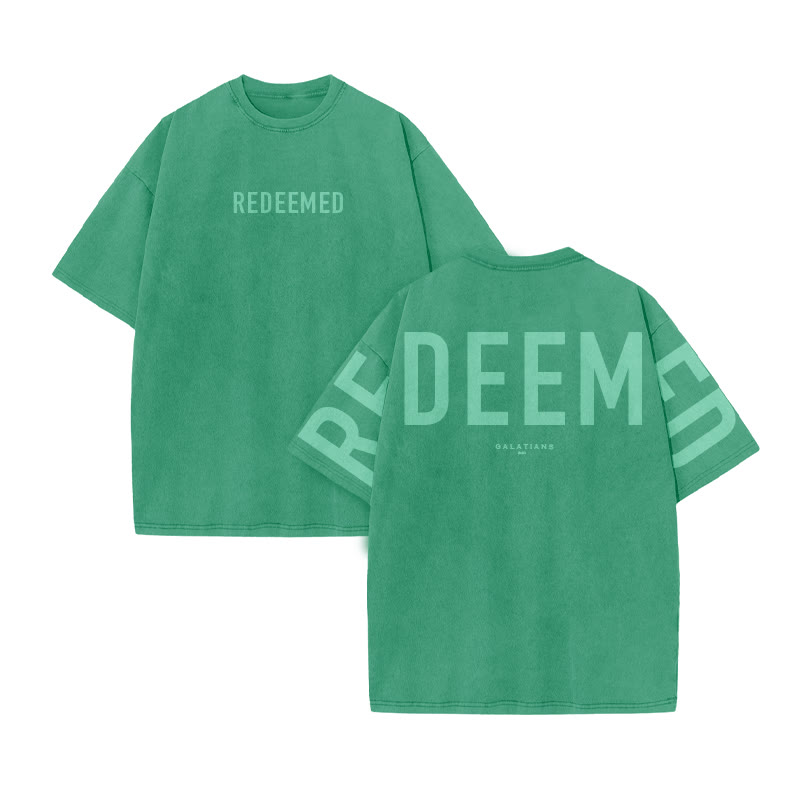 Unisex Redeemed Galatians 2:20 Print Acid Washed T-shirt - Green - US20-22(3XL) - image 5