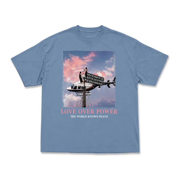 Unisex Love Over Power Statement Graphic T-Shirt - Dusty Blue - US16-18(2XL) - image 6