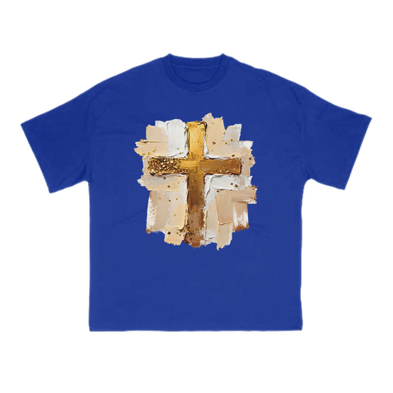 Impasto-style Cross Print T-shirt - Blue - US16-18(2XL) - image 8