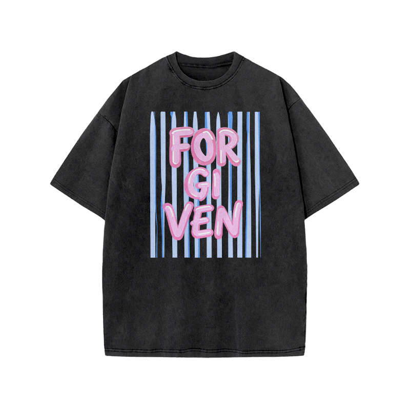 Forgiven Stripe Print Acid Washed T-shirt - Black - US20-22(3XL) - image 3