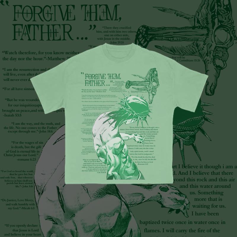 Unisex 100% Cotton Forgive Them,Father Bible Verses Print T-shirt - Green - 2XL - image 14