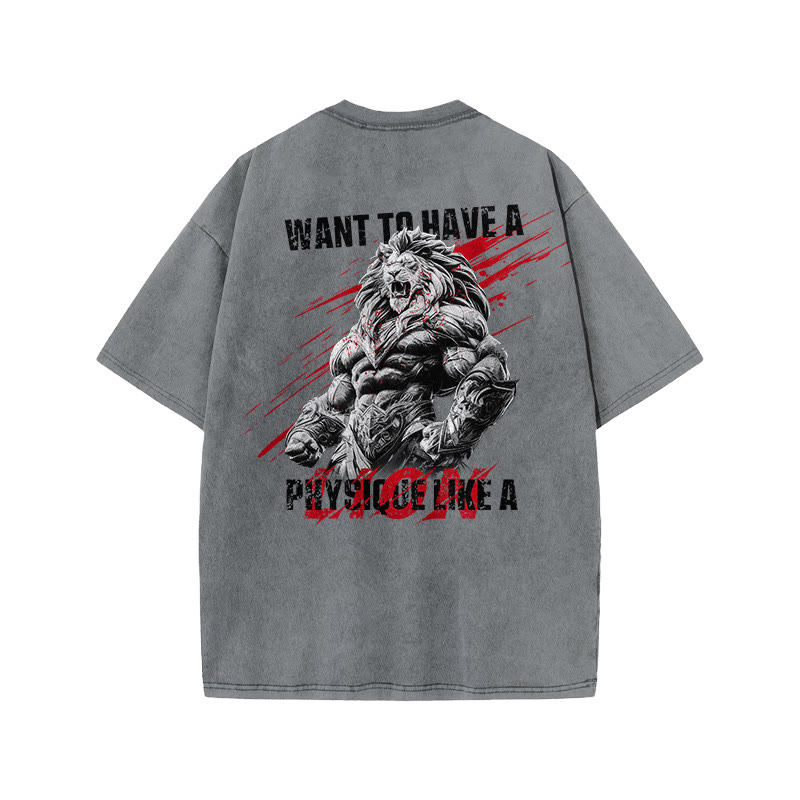 100% Cotton Want To Have A Physique Like Gym Print Acid Washed T-shirt - Grey - US20-22(3XL) - image 4