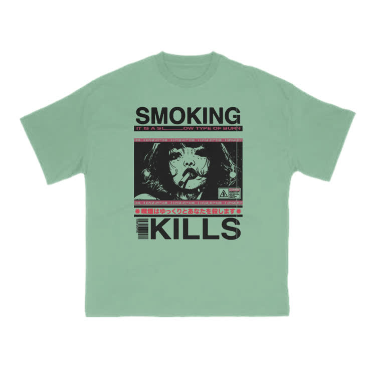 Smoking Kills Retro Manga Style Graphic Print T-Shirt - image 12