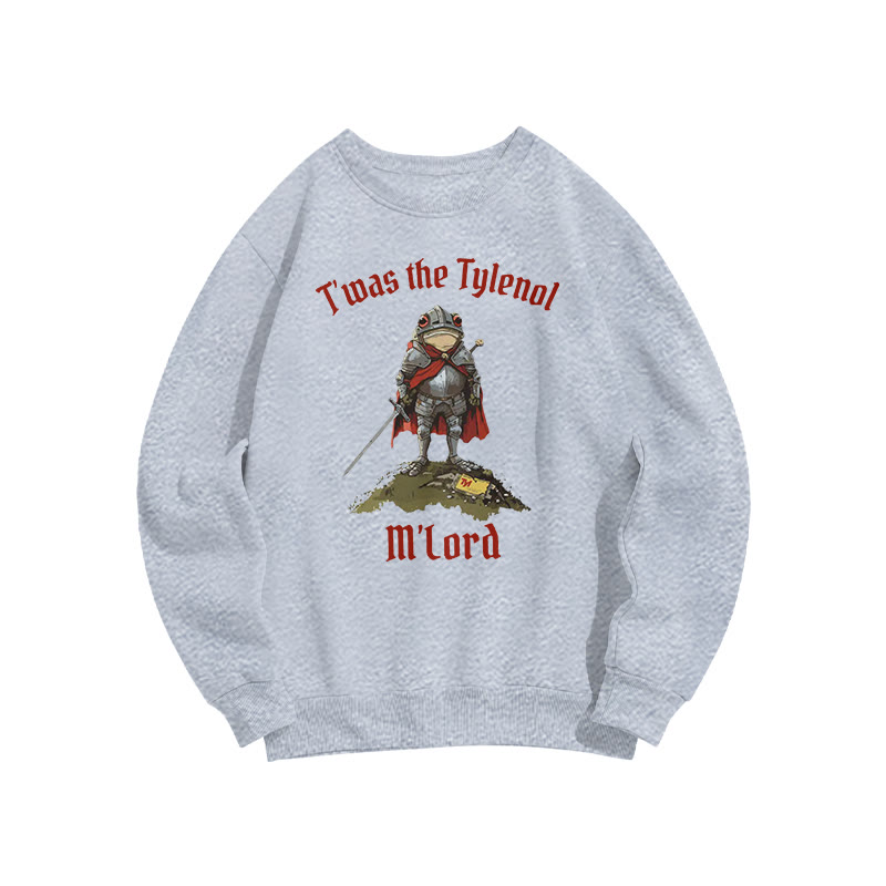 Unisex T'was The Tylenol M'lord Armored Frog Print Sweatshirt - Grey - US16-18(2XL) - image 3