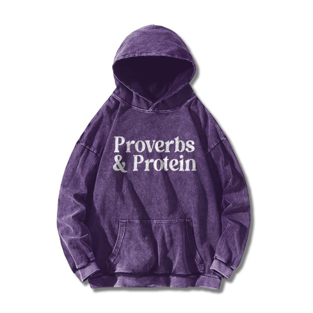 Proverbs & Protein Printed Washed Hoodie  - Purple - US16-18(2XL) - image 3