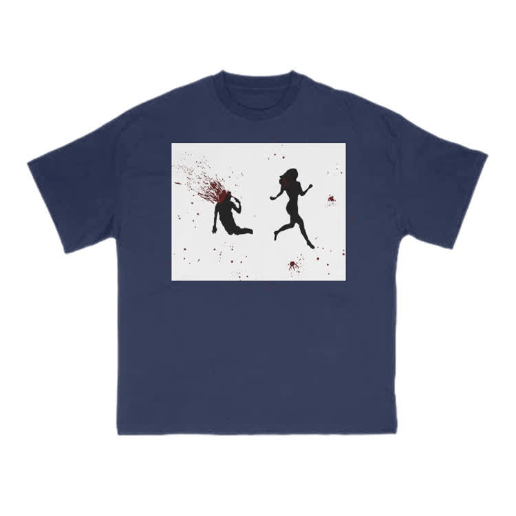 “Run Away”Girl Graphic Cotton Print T-shirt - Navy Blue - US16-18(2XL) - image 12