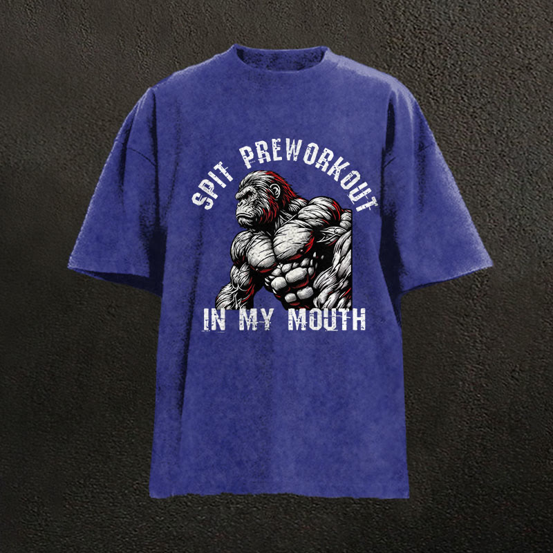 100% Cotton Spit Preworkout In My Mouth Gym Print Acid Washed T-shirt - Blue - US20-22(3XL) - image 5