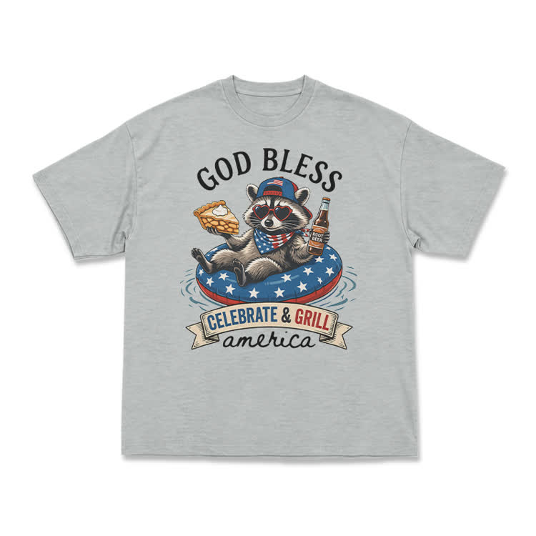 Casual Patriotic Raccoon Graphic T-Shirt - Grey - US16-18(2XL) - image 13