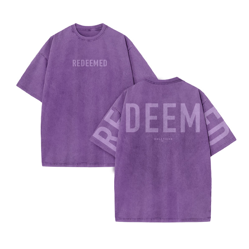 Unisex Redeemed Galatians 2:20 Print Acid Washed T-shirt - Purple - US20-22(3XL) - image 10