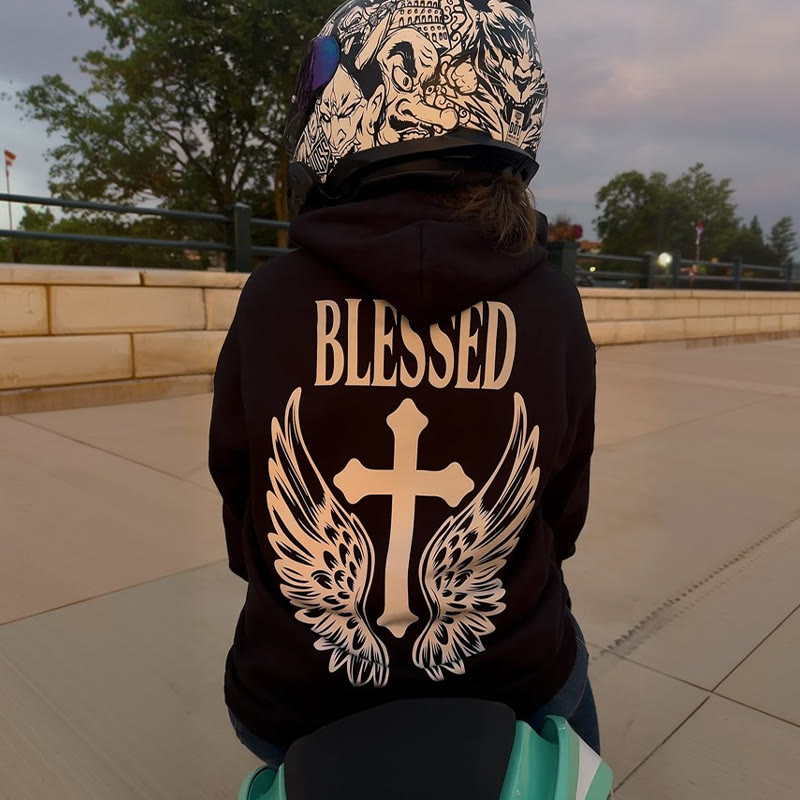 Unisex Blessed Cross Reflective Print Hoodie - image 3