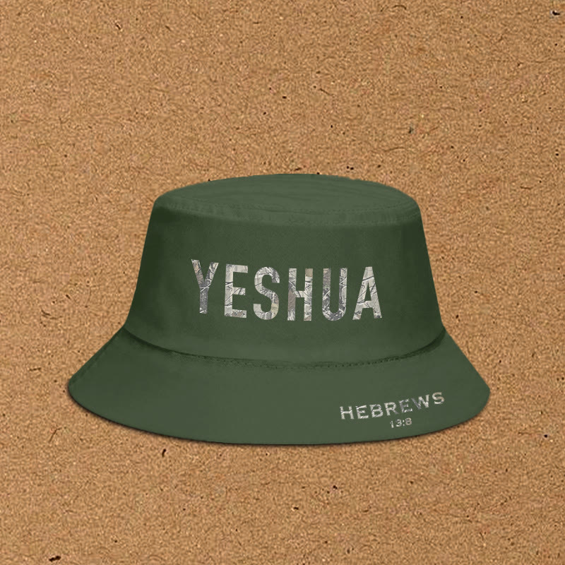 Dead Leaves Camouflage Yeshua Hebrews 13:8 Print Bucket Hat - Army Green - XL(62cm) - image 4